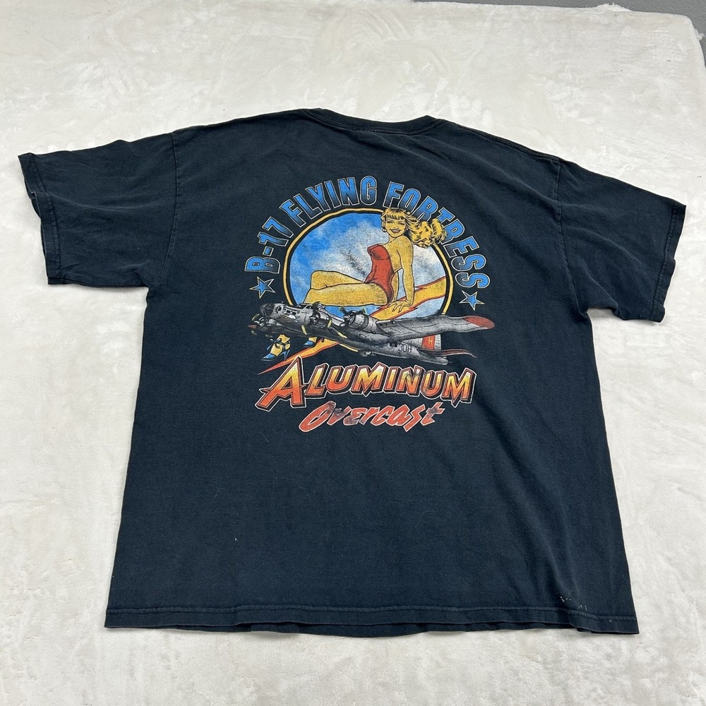 Gildan T-Shirt Mens XL Black B-17 Flying Fortress Aluminum Overcast Pinup